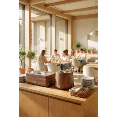 Chafing dish UNIQ, HENDI, designed by Robert Bronwasser, GN 1/1, Dřevo, 230V/700W, 607x402x(H)245mm