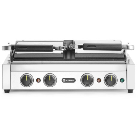 Kontaktní gril, dvojitý gril s časovačem, HENDI, Stříbrná, 220-240V/3600W, 570x375x(H)216mm, Obdélníkové