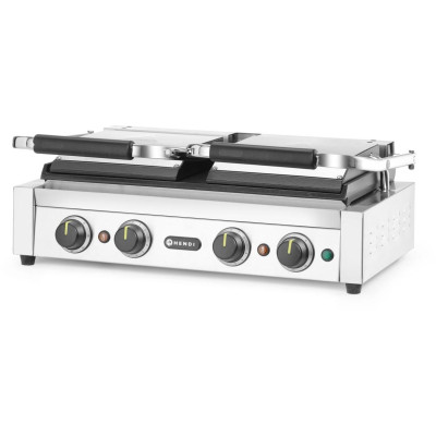 Kontaktní gril, dvojitý gril s časovačem, HENDI, Stříbrná, 220-240V/3600W, 570x375x(H)216mm, Obdélníkové