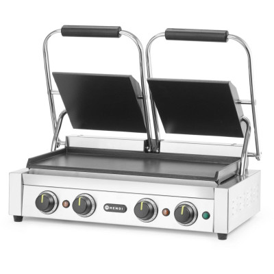 Kontaktní gril, dvojitý gril s časovačem, HENDI, Stříbrná, 220-240V/3600W, 570x375x(H)216mm, Obdélníkové