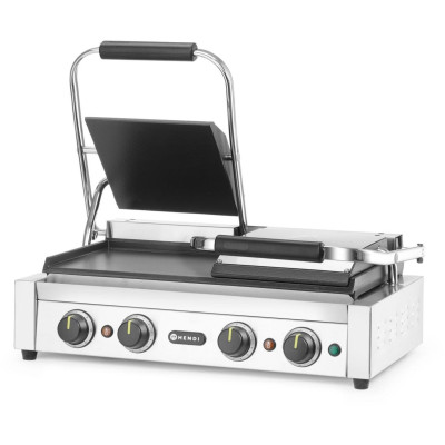 Kontaktní gril, dvojitý gril s časovačem, HENDI, Stříbrná, 220-240V/3600W, 570x375x(H)216mm, Obdélníkové