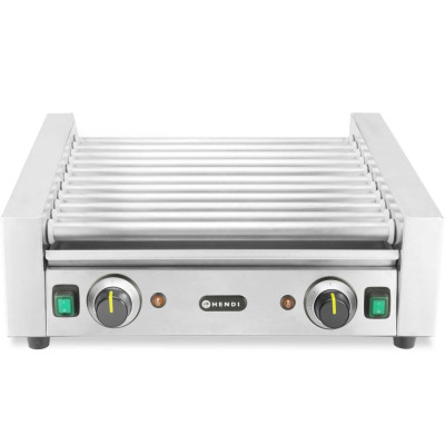 Rolovací gril na klobásy, 2 zóny, HENDI, Stříbrná, 230V/980W, 566x527x(H)192mm, Obdélníkové