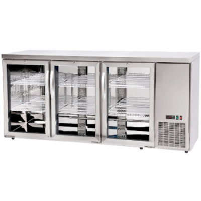 Chladicí barový pult, skleněné dveře, Arktic, 6 polic, 493L, Stříbrná, 230V/185W, 1826x631x(H)865mm