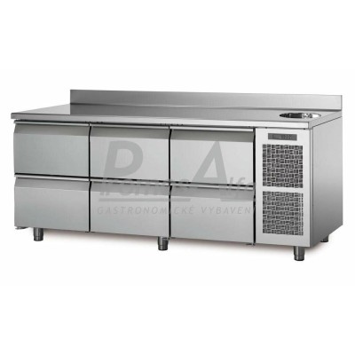 Chladící stůl TA17/6MS s deskou, dřezem a zadním lemem