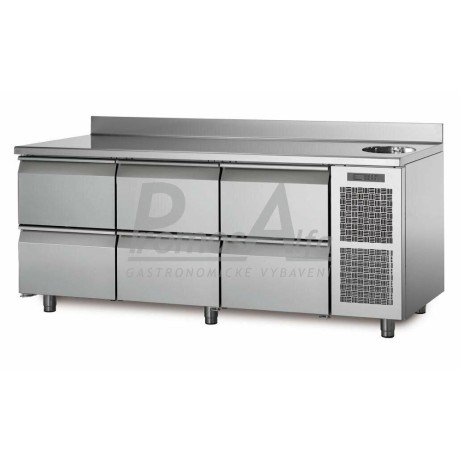 Chladící stůl TA17/6MS s deskou, dřezem a zadním lemem