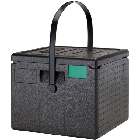 Termoizolační box na pizzu Cam GoBox®, horní plnění, Objem: 6 kartonů 330x330x(H)40 mm pro pizzu Ø320 mm, Černá, 410x410x(H)339m